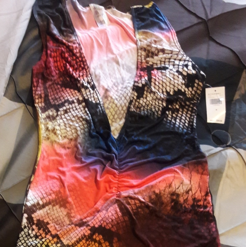 Multi color v neck womens dress